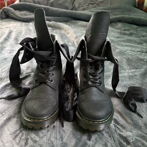 Dr. Martens Black Ankle Boots with Yellow Stitching